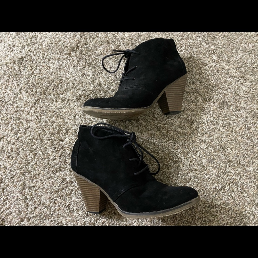 Black Faux Suede Ankle Bootie Heels